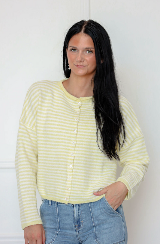 Button Down Cardi Yellow Stripe