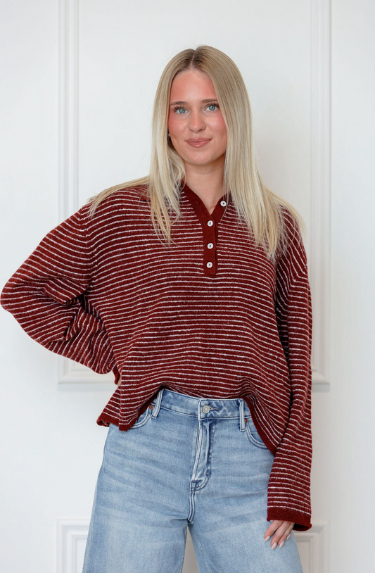 Wine Striped Knit Pullover