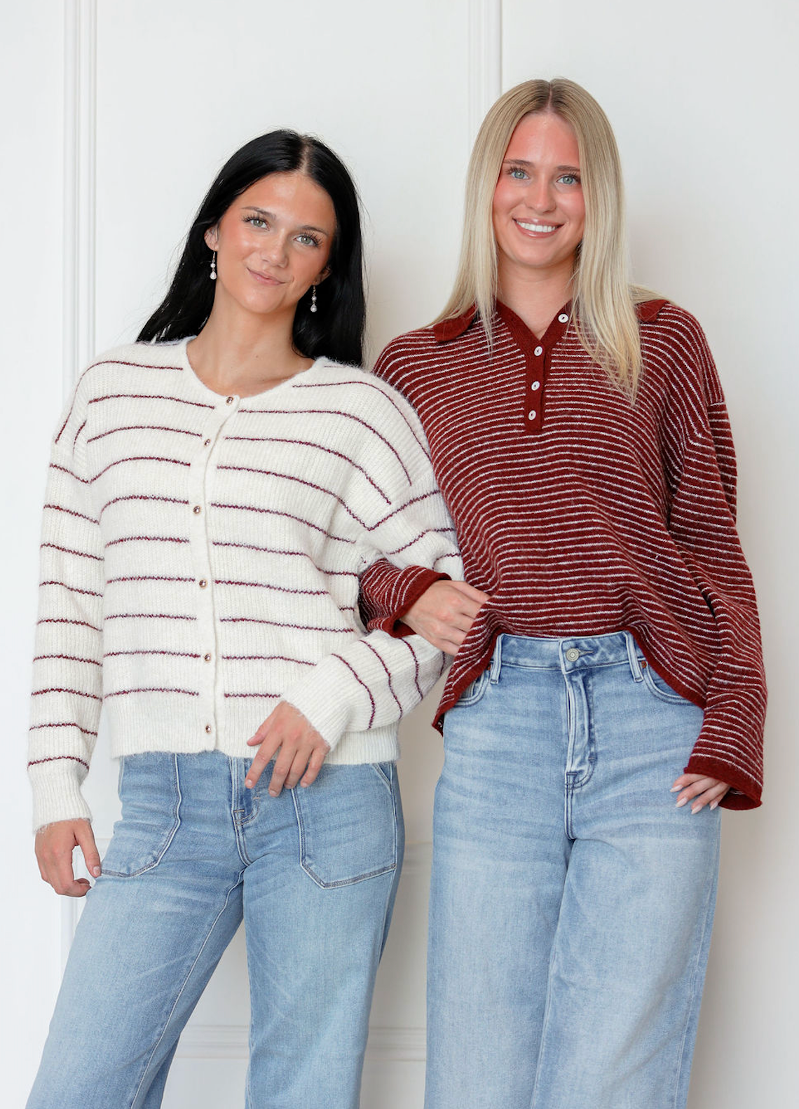 Cream/Burgundy Buttons Sweater Top