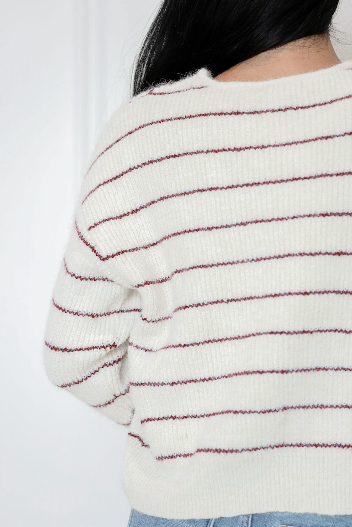 Cream/Burgundy Buttons Sweater Top