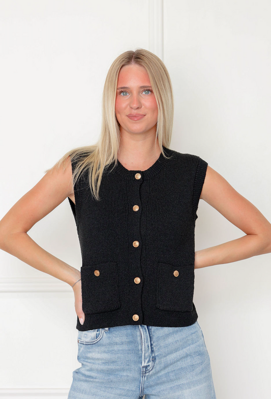 Black Sweater Vest w/ Buttons