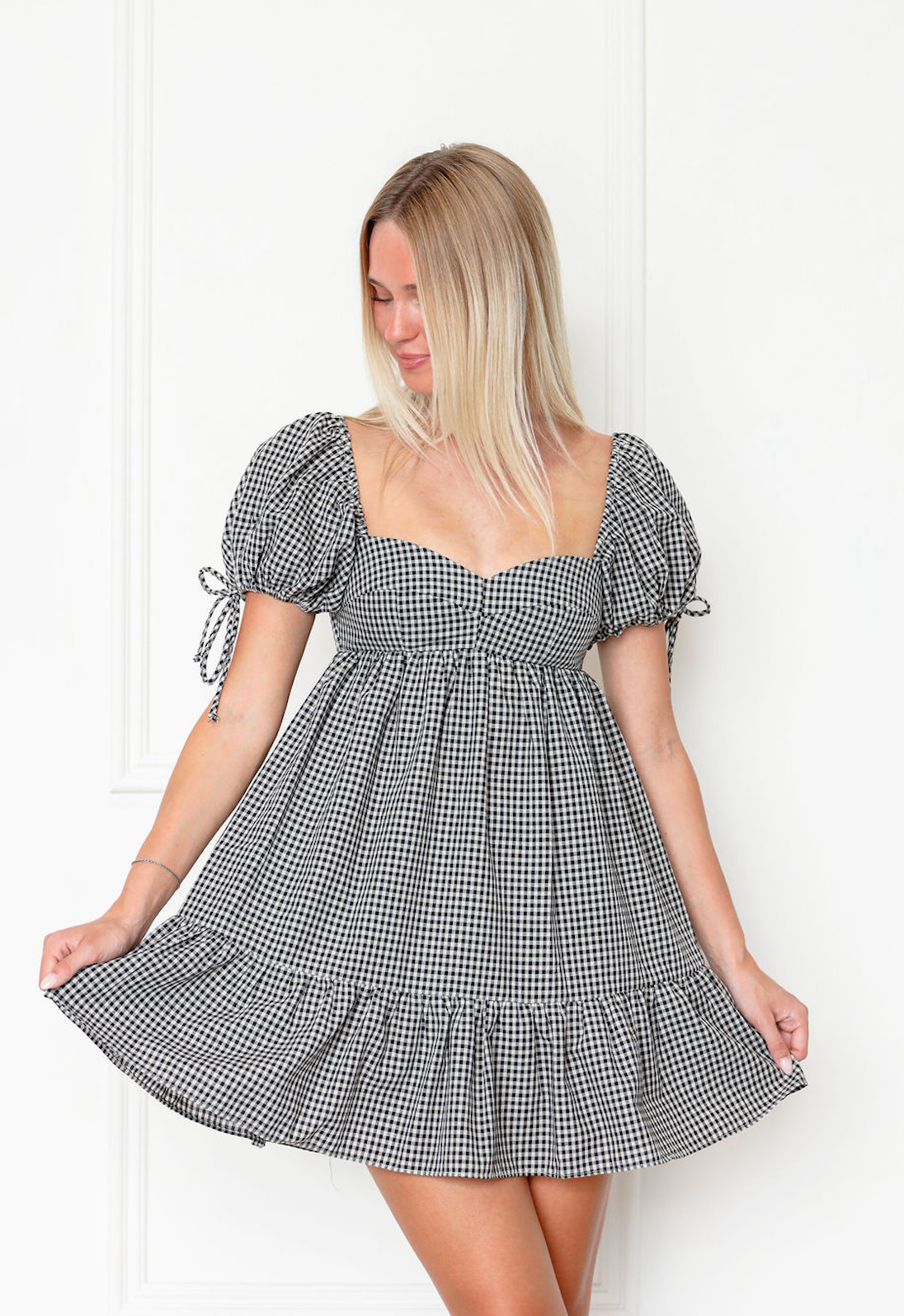 Black Checkered Babydoll Dress