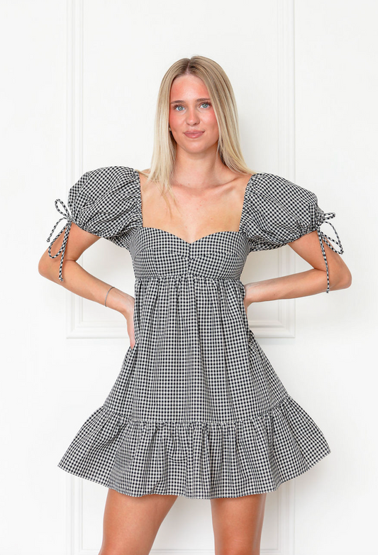 Black Checkered Babydoll Dress