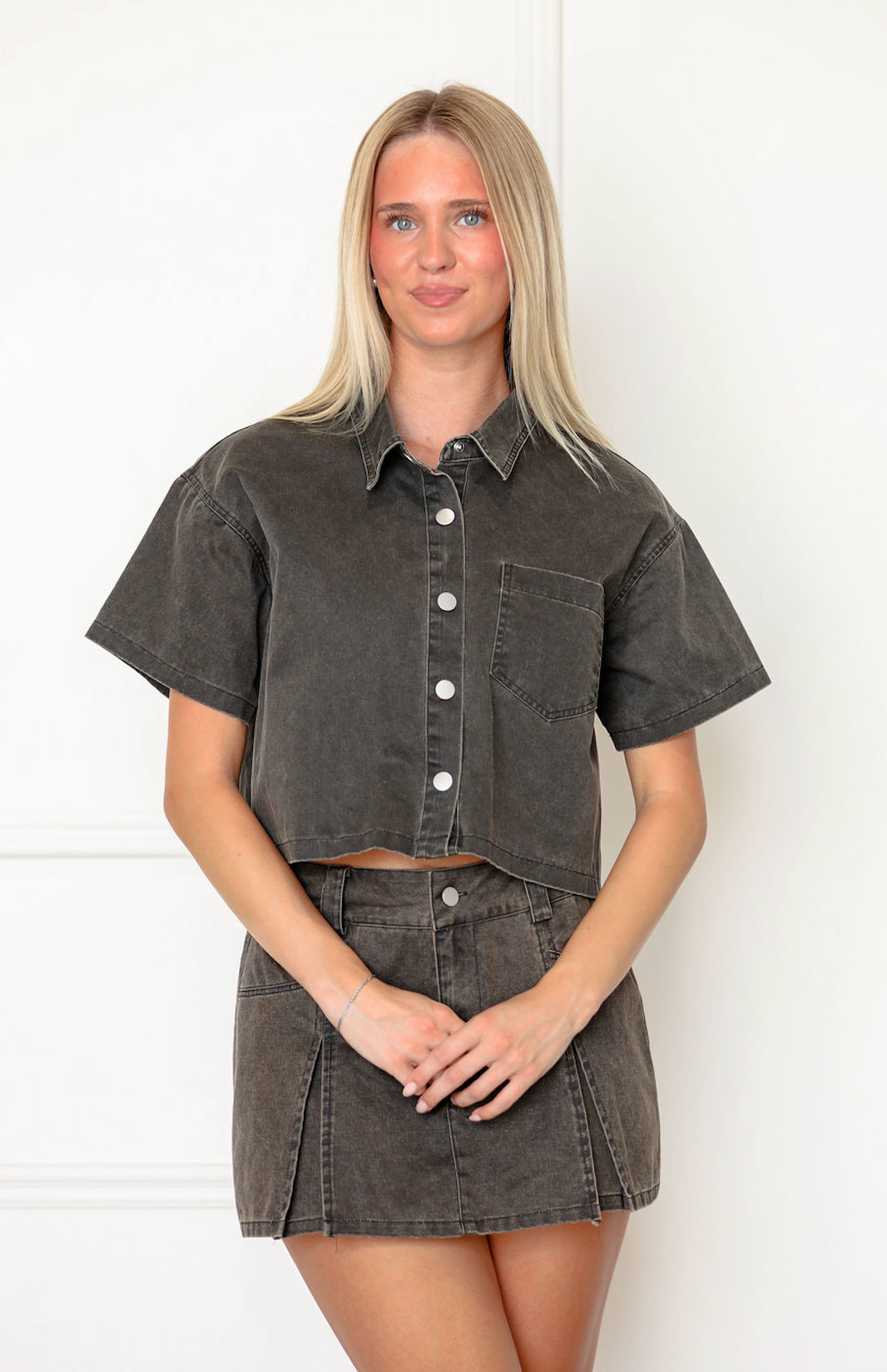 Waxed Denim Shirt & Skirt Set of 2