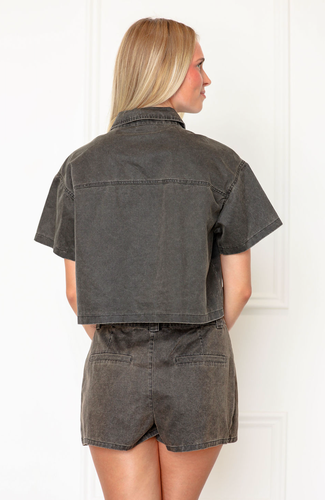 Waxed Denim Shirt & Skirt Set of 2