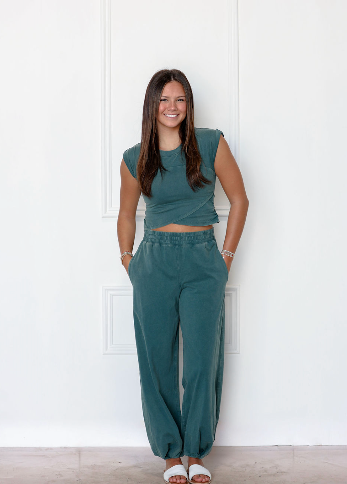 Mineral Wash Top & Joggers Set of 2 Teal