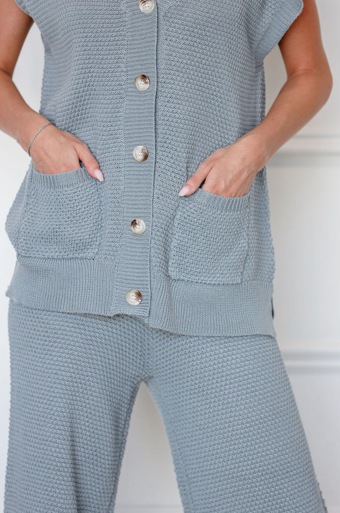 Grey Waffle Knit Vest & Pants Set of 2