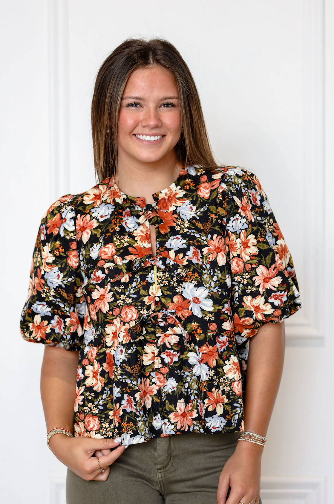 Midnight Florals Tie Blouse