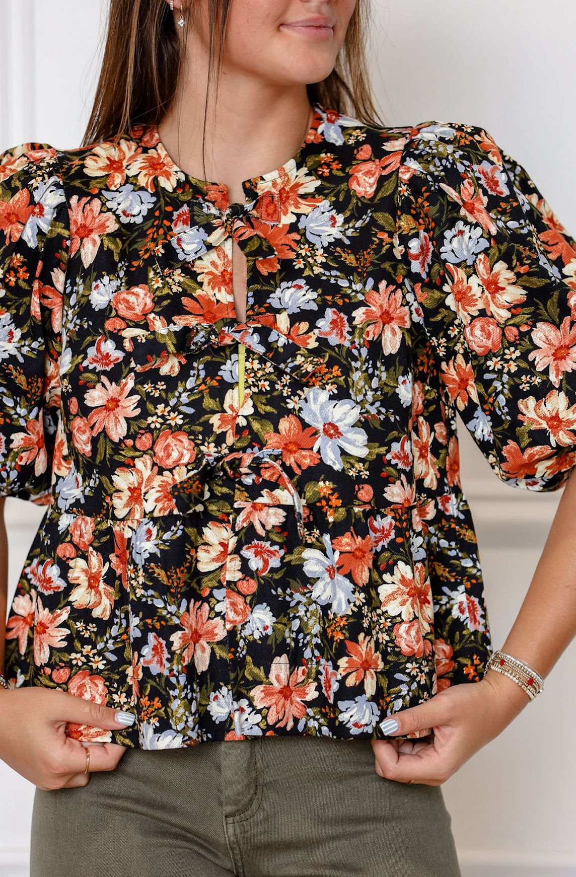 Midnight Florals Tie Blouse