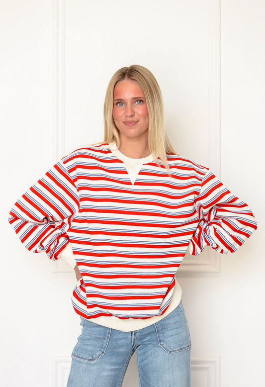 Red Stripe Crewneck Sweatshirt