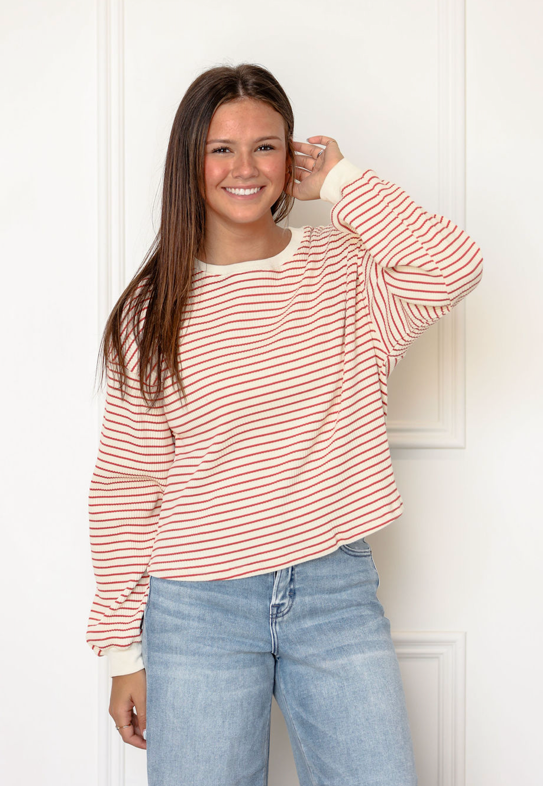 Cream/Mauve Striped Pullover