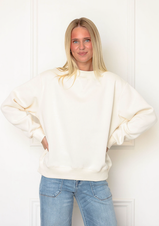 Fleece Mock Neck Sweatshirt Cream