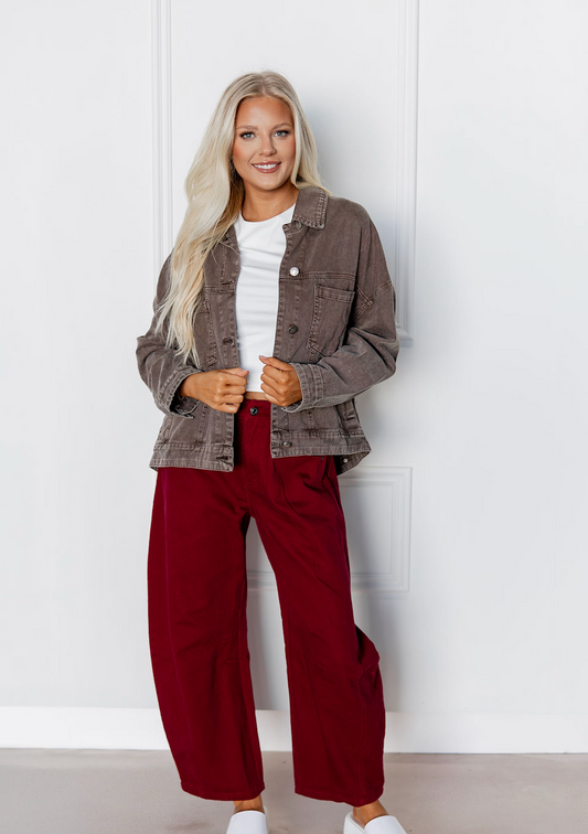 Burgundy Barrel Leg Jeans
