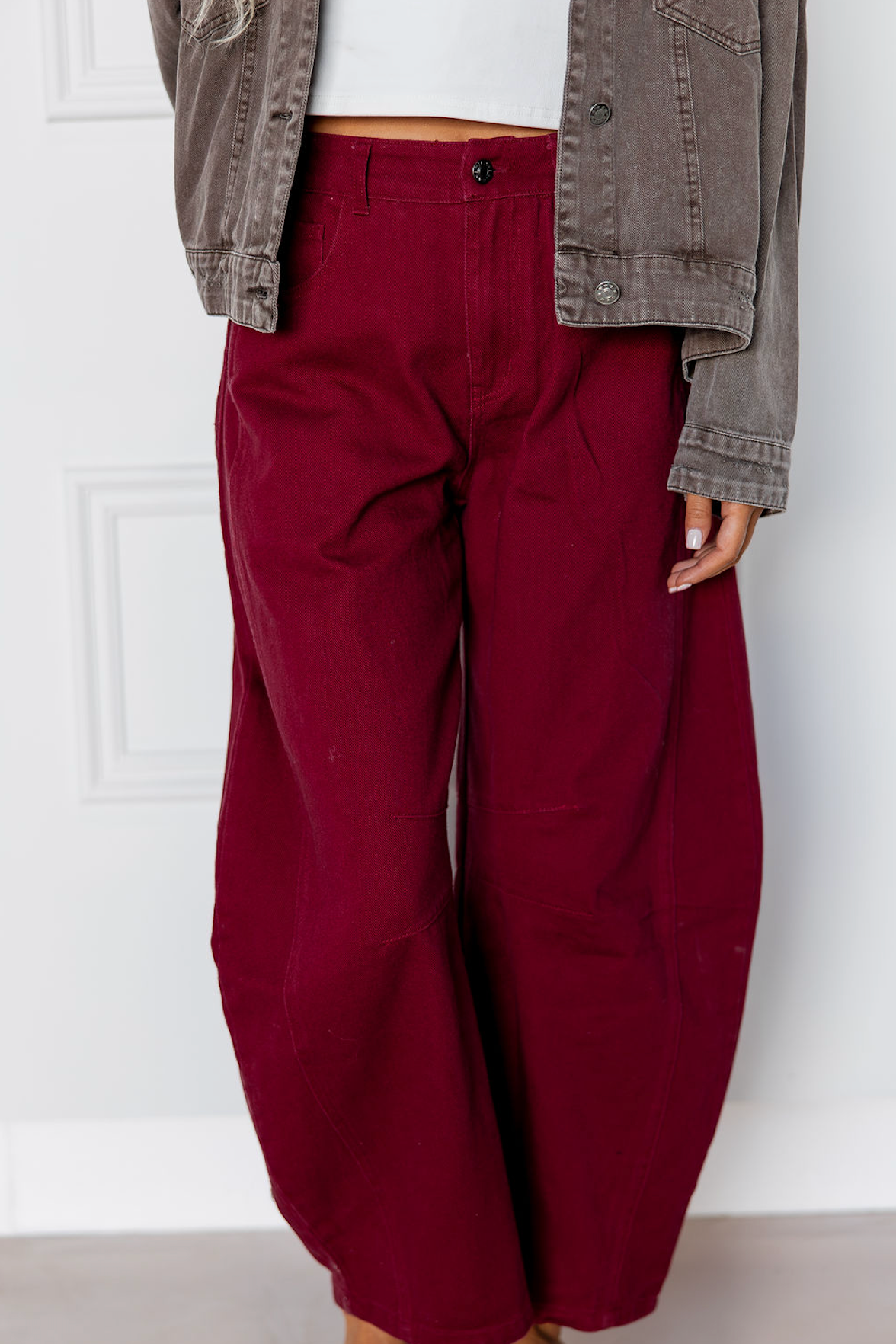 Burgundy Barrel Leg Jeans