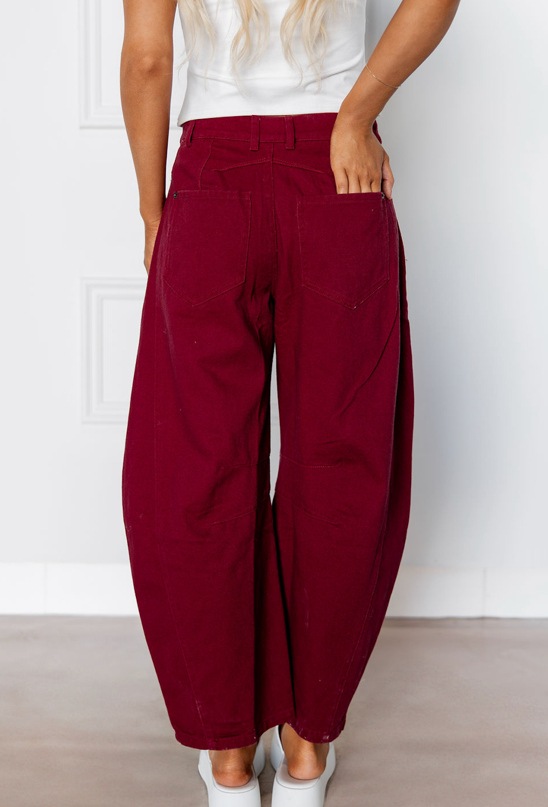 Burgundy Barrel Leg Jeans