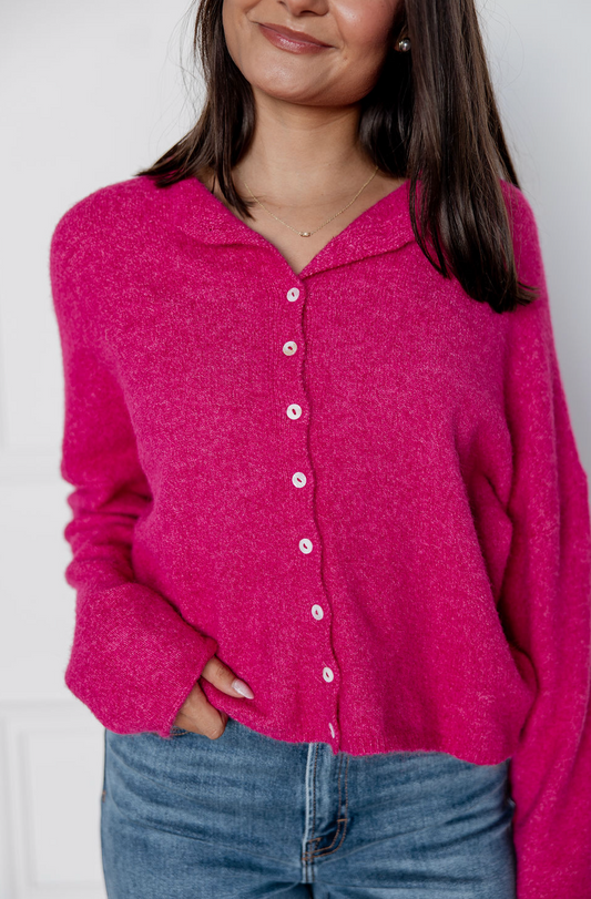 Hot Pink Button Up Sweater