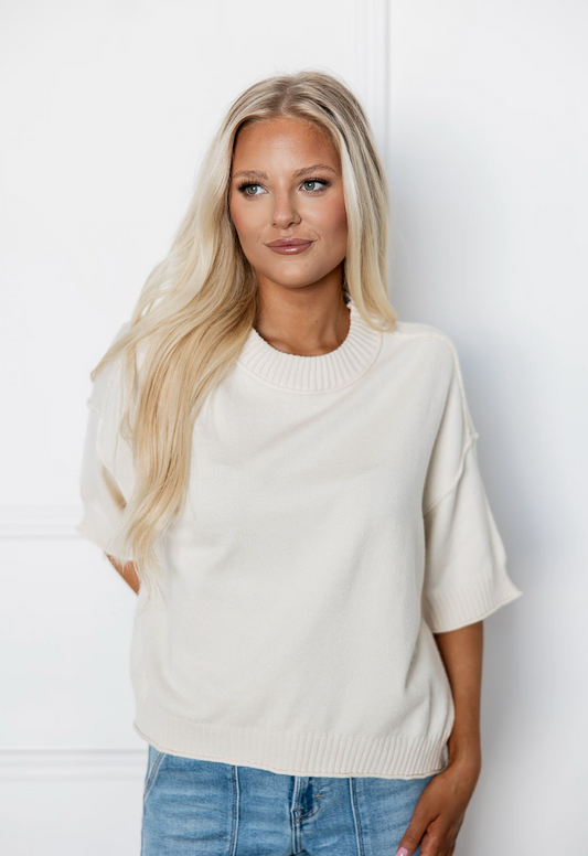 Drop Shoulder Knit Crewneck White