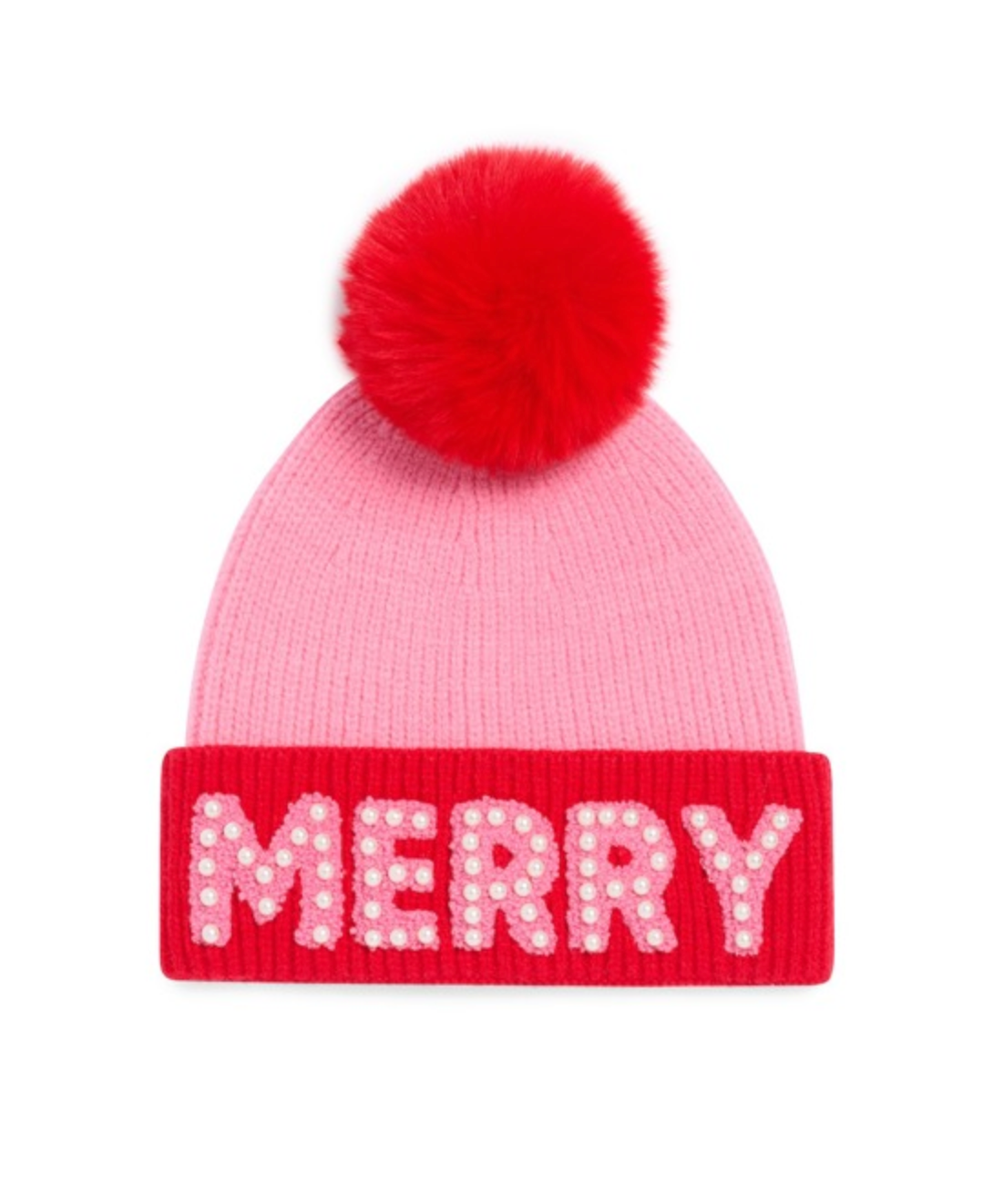Merry Beanie w/ Pearls Pink