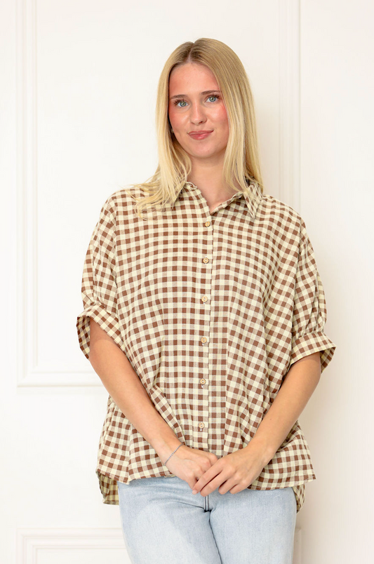 Gingham Check Oversize Shirt Brown
