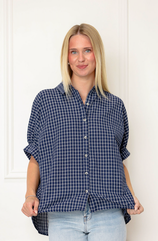 Checkered Seersucker Shirt Navy
