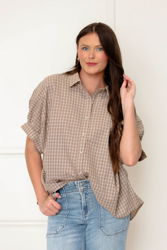 Checkered Seersucker Shirt Mocha
