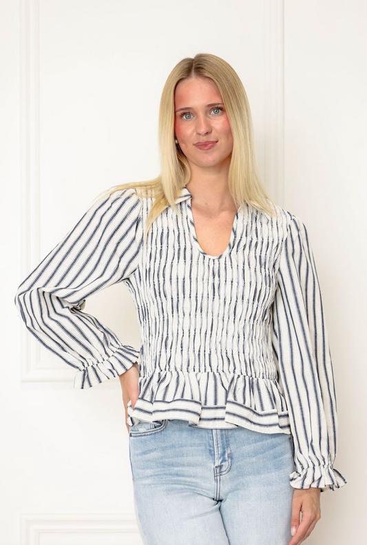 Stripe Smock Collared Blouse