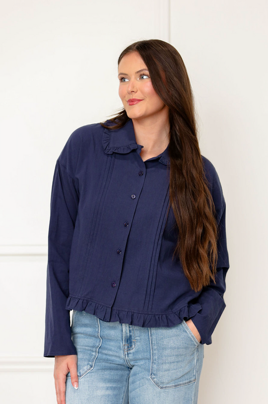 Ruffle Cotton Button Down Top