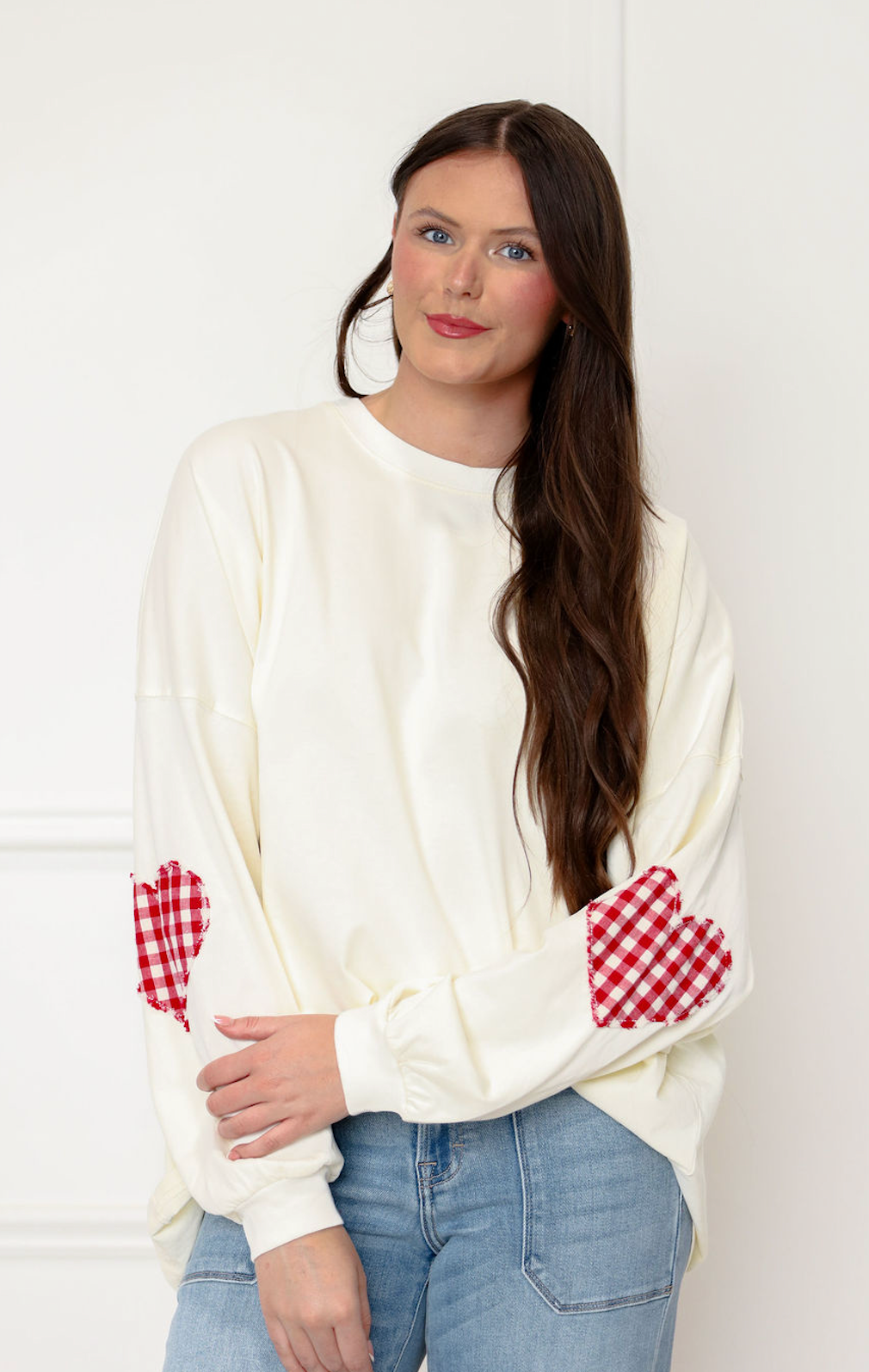 Long Sleeve Heart Patch Top Ivory