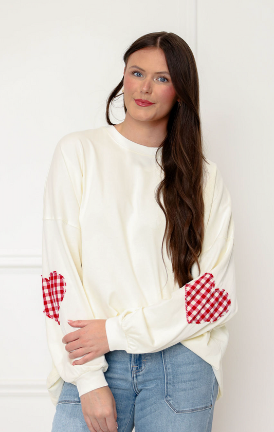 Long Sleeve Heart Patch Top Ivory
