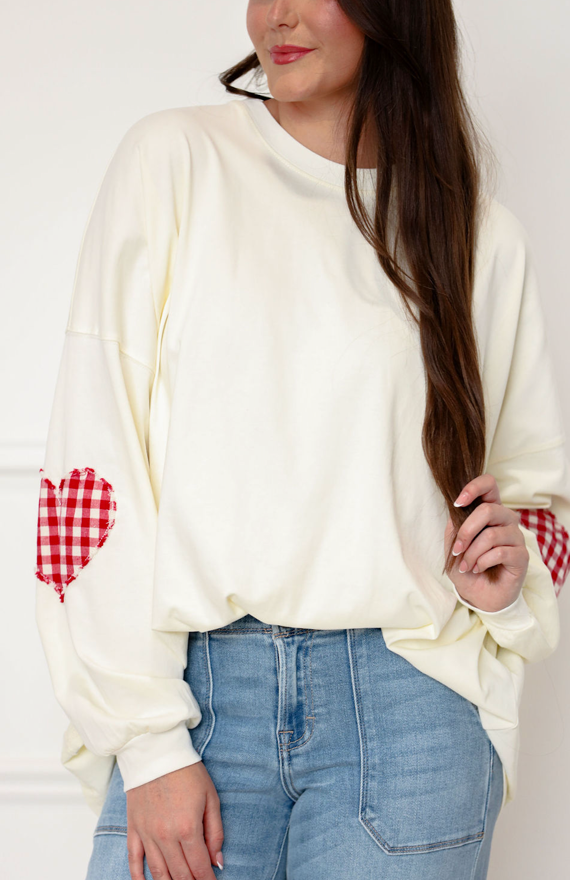 Long Sleeve Heart Patch Top Ivory