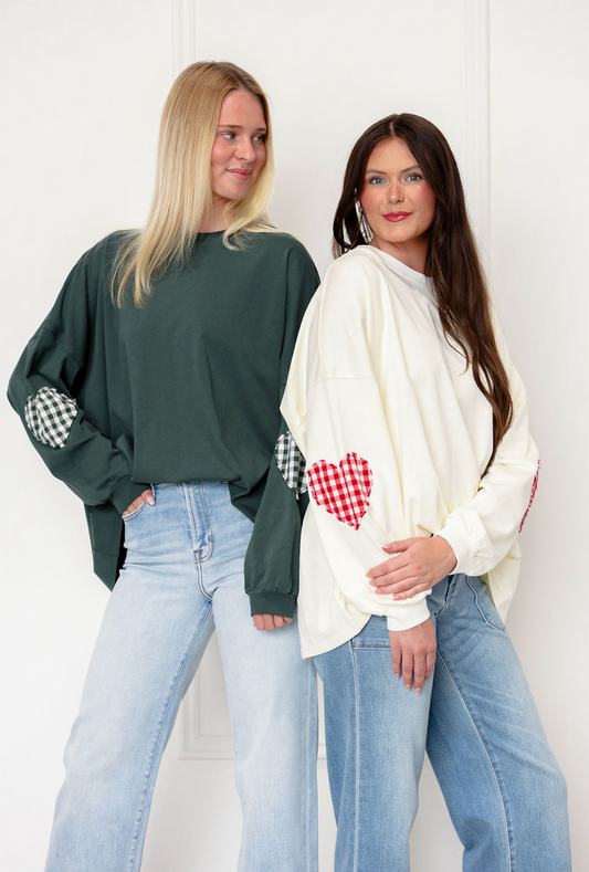 Long Sleeve Heart Patch Top Green