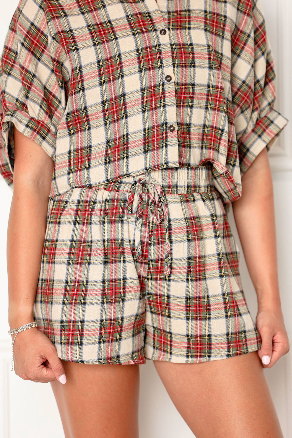 Cropped Plaid Shirt & Shorts Set of 2