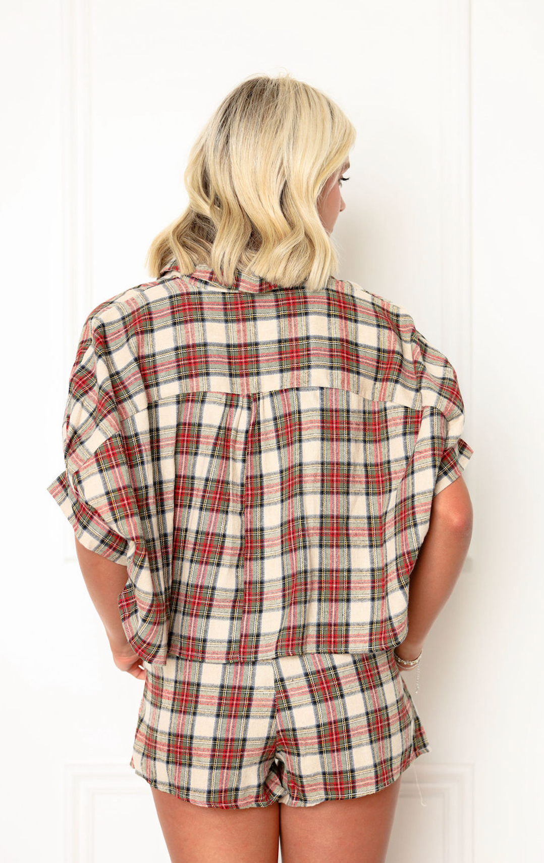 Cropped Plaid Shirt & Shorts Set of 2