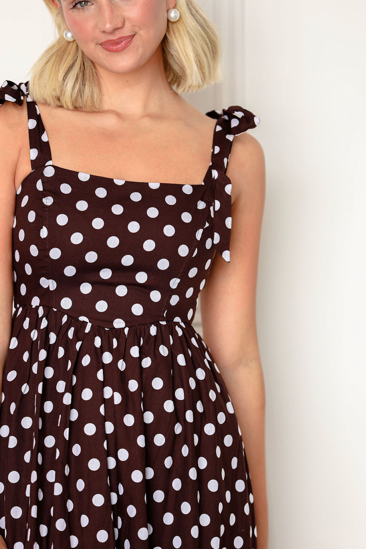 Polka Dot Midi Dress w/ Shoulder Ties