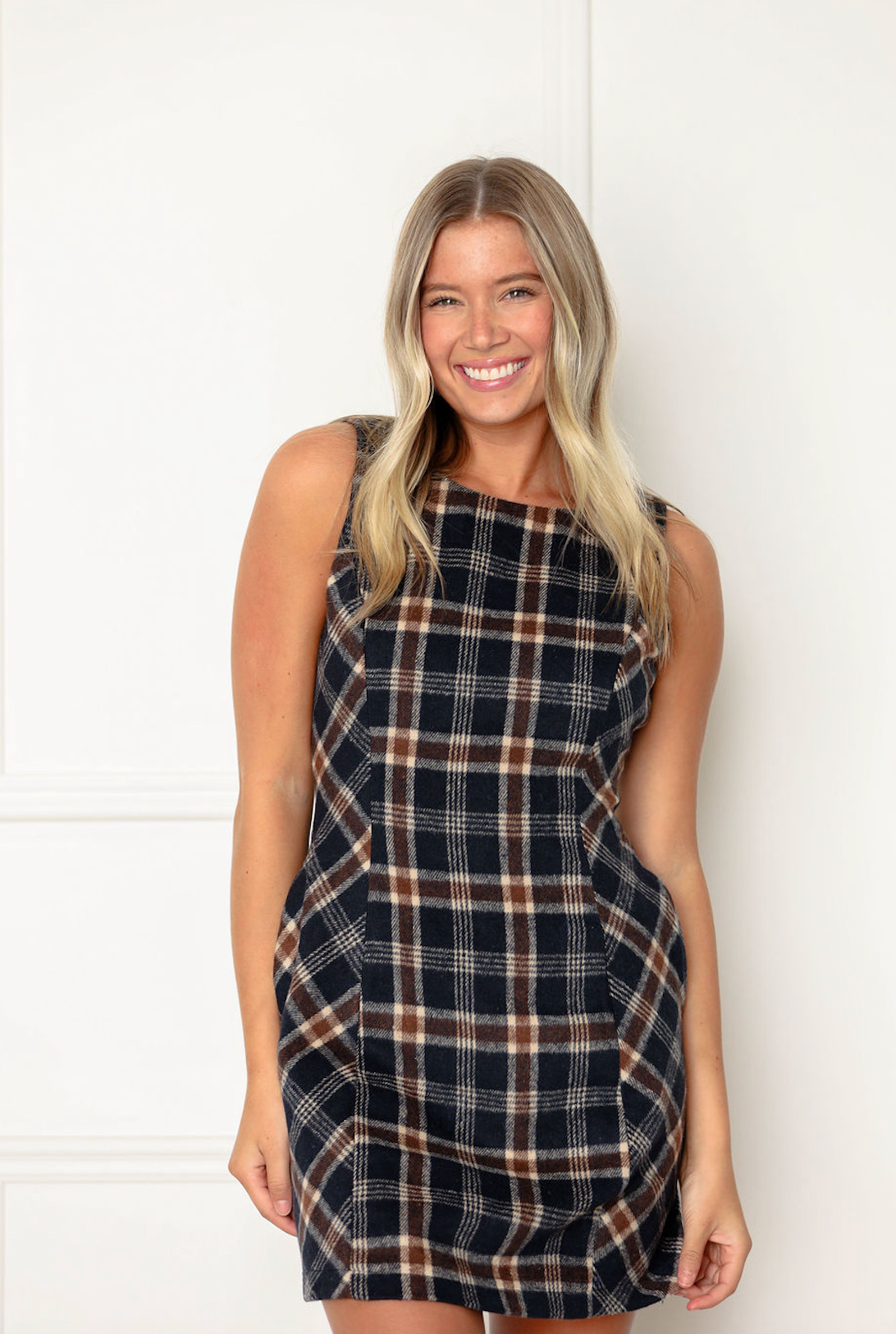 Navy Plaid Pattern Dress