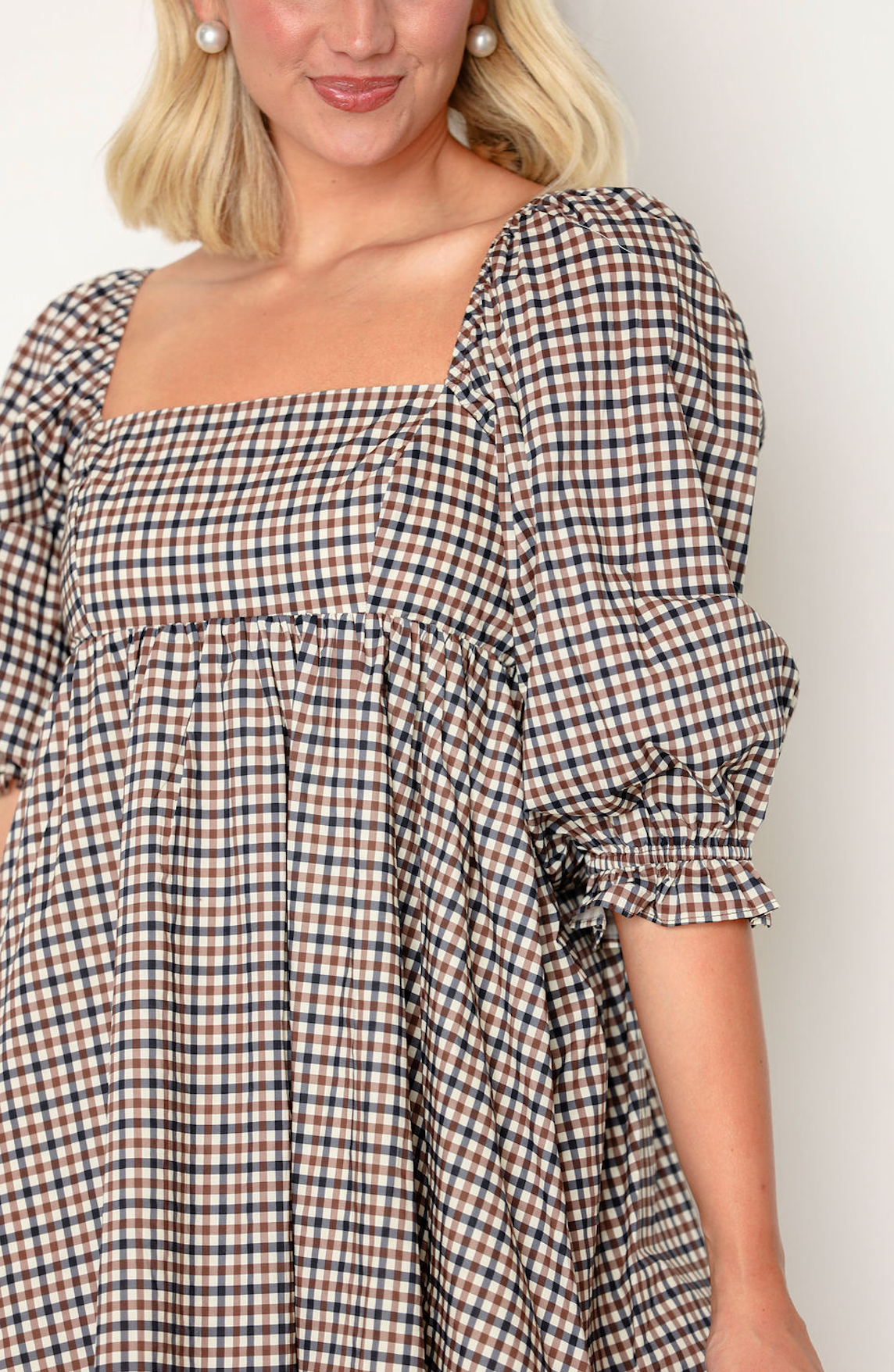 Brown/Navy Plaid Babydoll Dress
