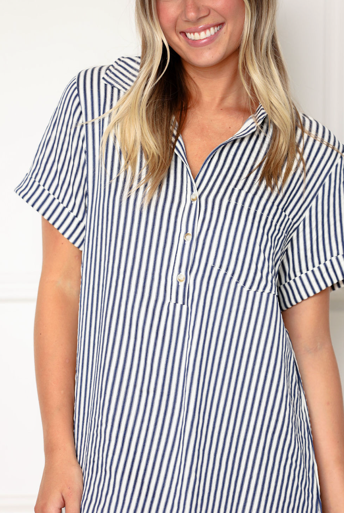 Stripe Collared Shirt Dress Navy