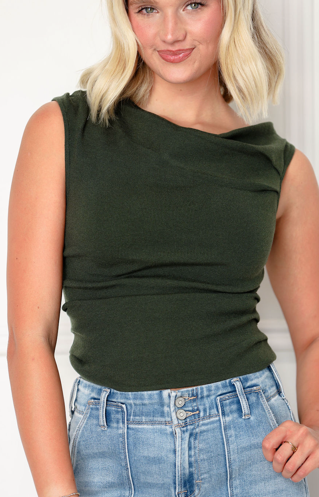 Asymmetrical Sweater Top Green