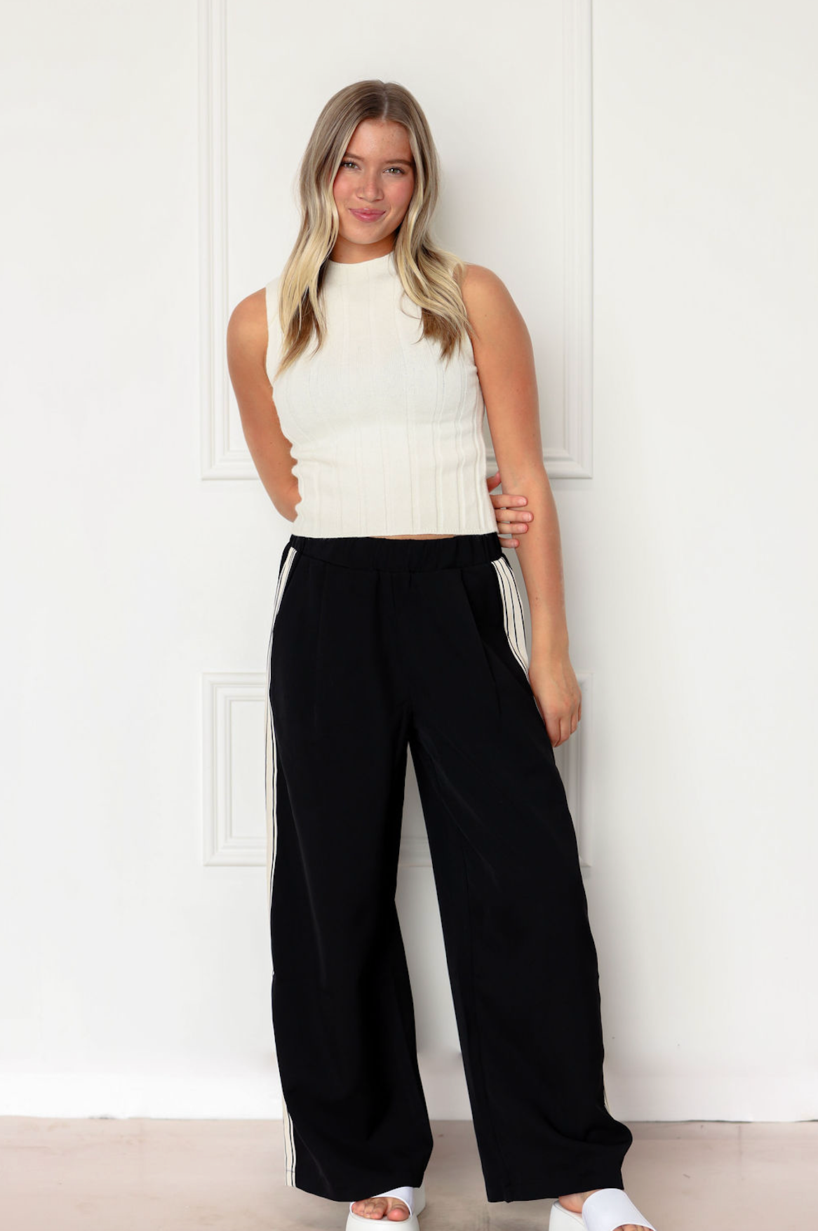 Black Stripe Panel Sided Pants