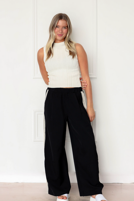 Black Stripe Panel Sided Pants