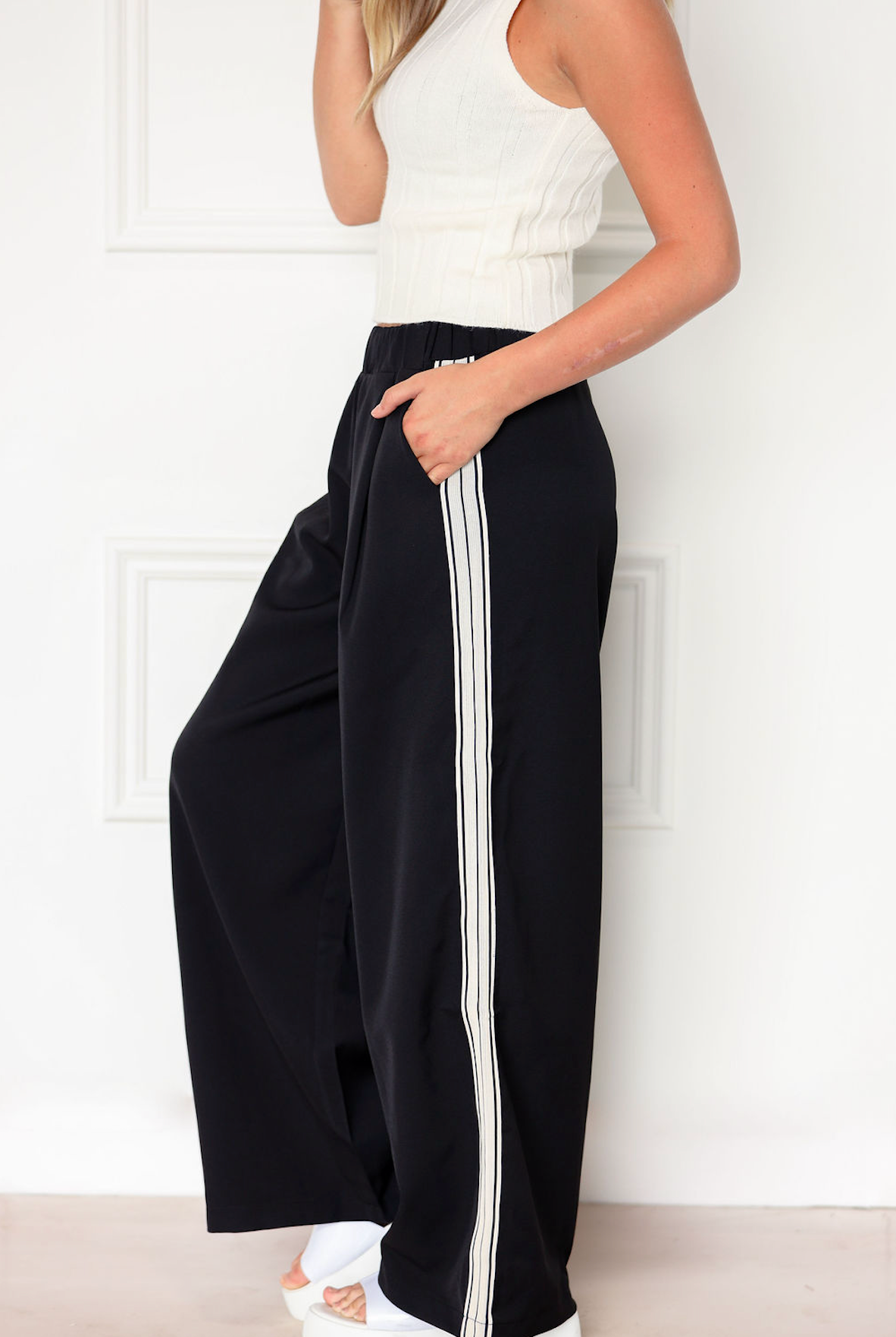 Black Stripe Panel Sided Pants