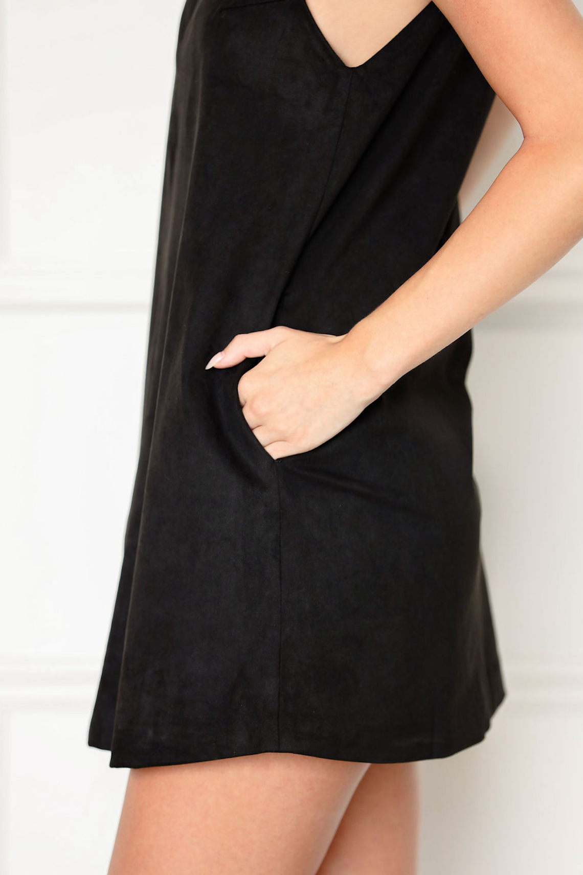 High Neck Suede Dress Black