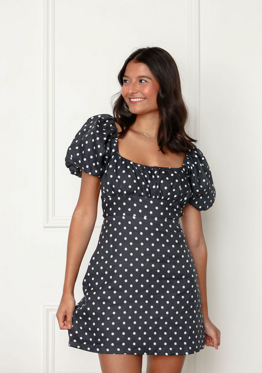 Mia Polka Dot Puff Sleeve Mini Dress