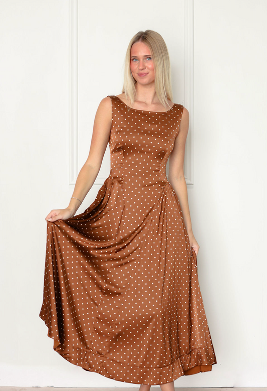 Polka Dot Boat Neck Midi Dress