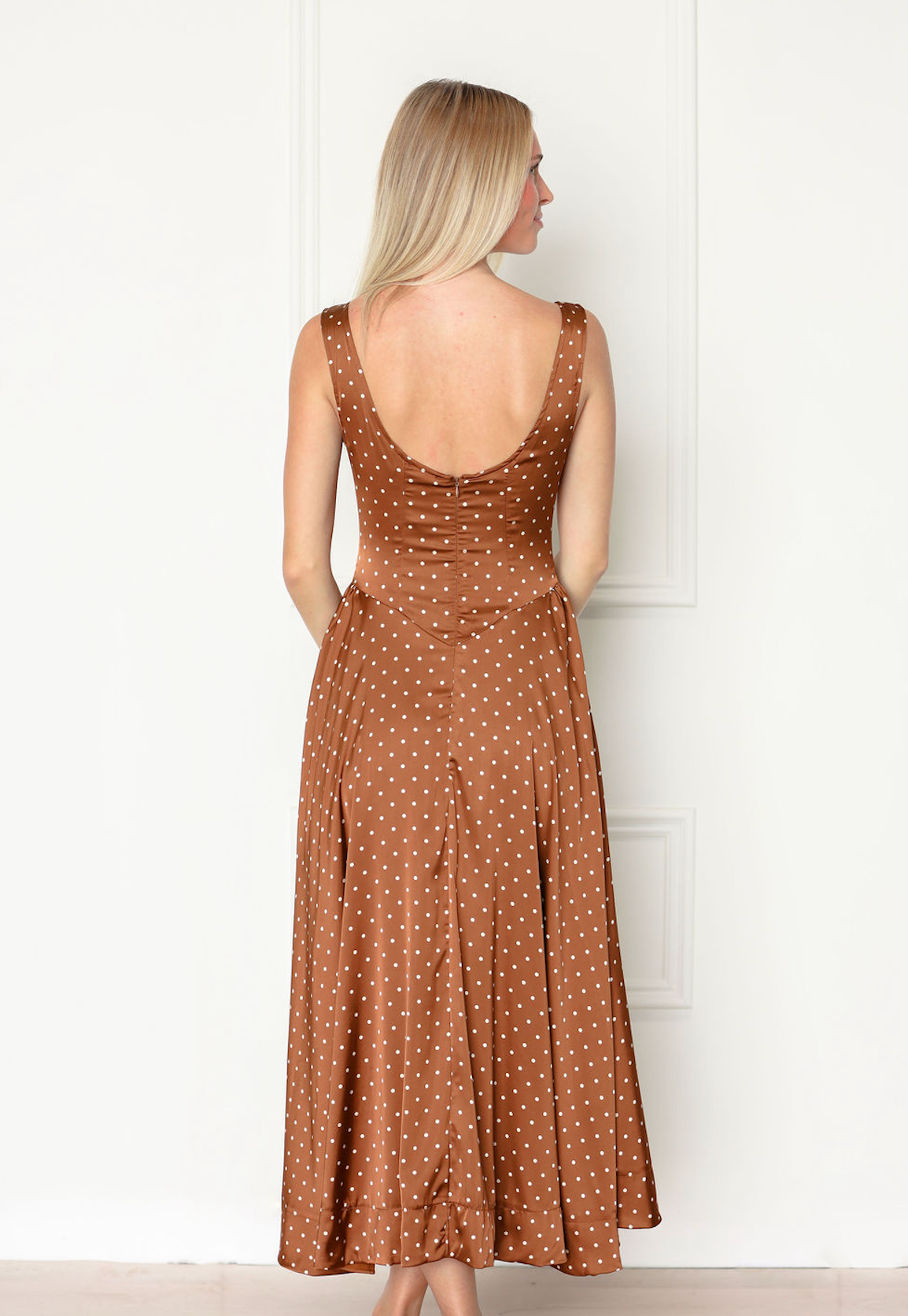 Polka Dot Boat Neck Midi Dress