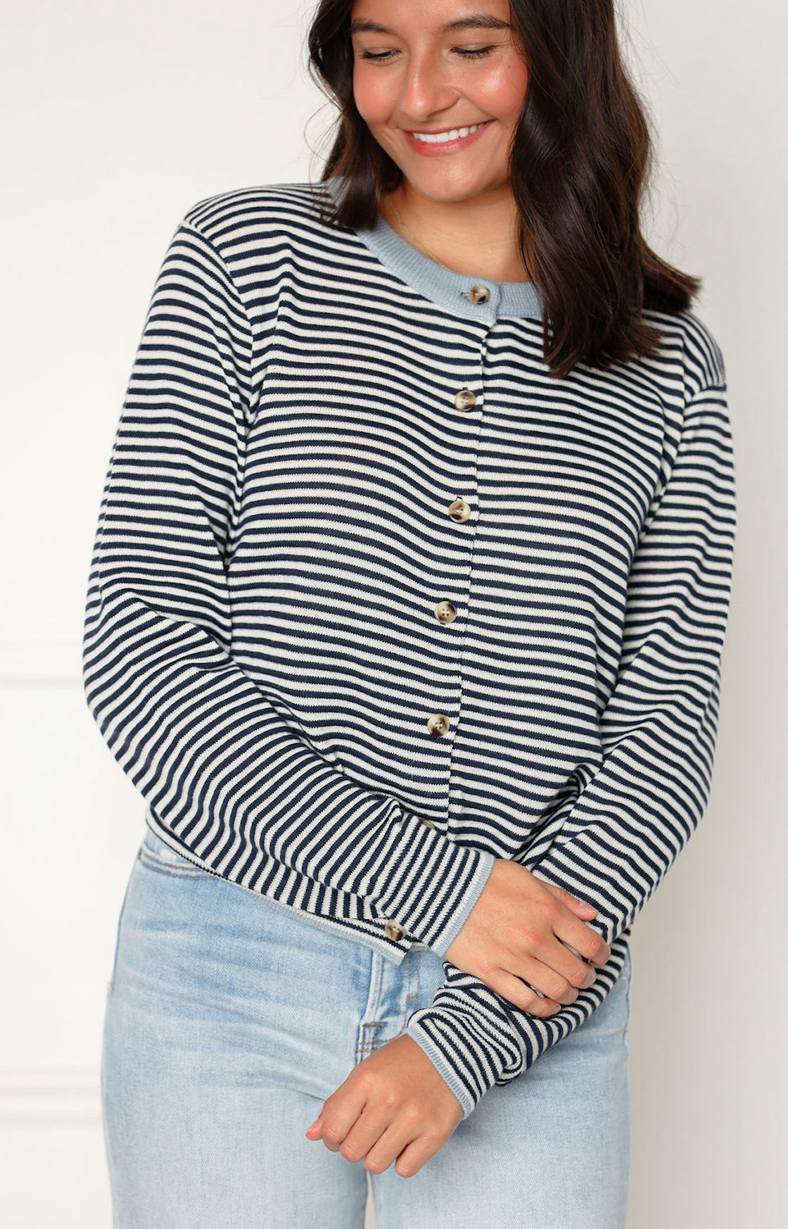 Striped Cardigan with Solid Collar