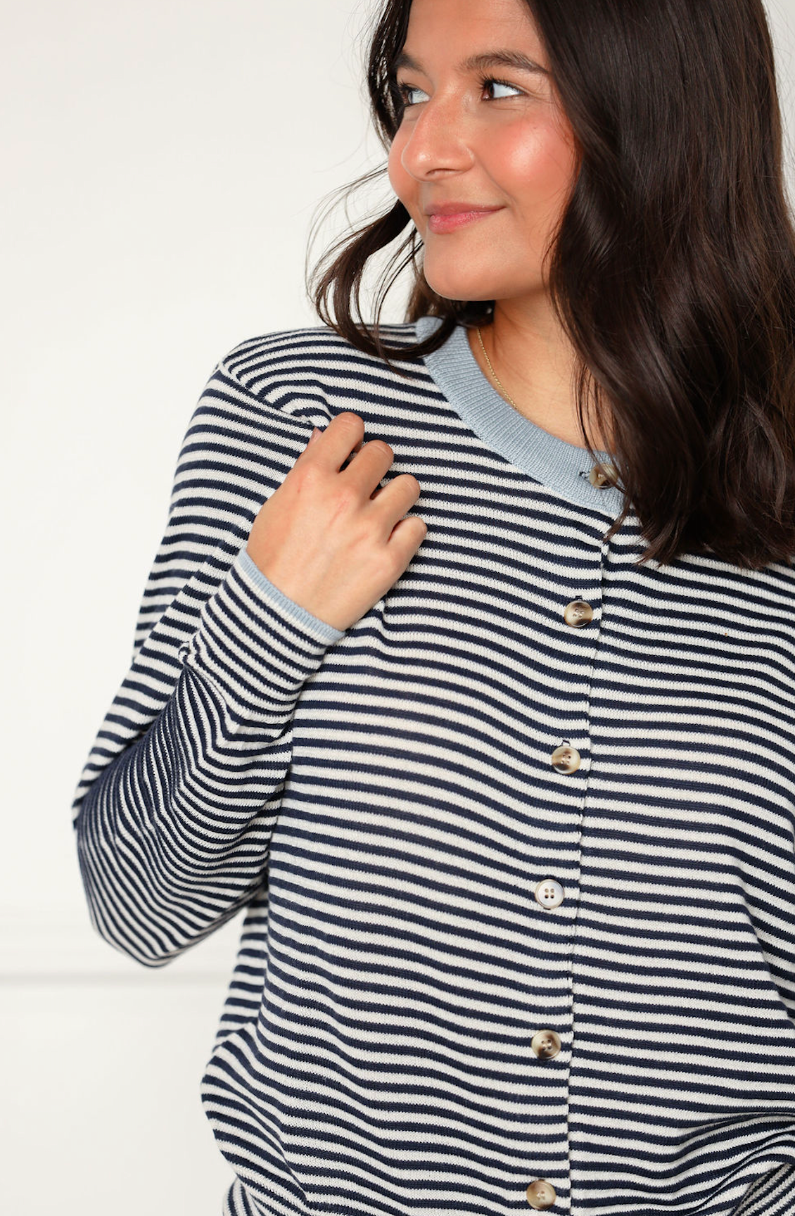 Striped Cardigan with Solid Collar