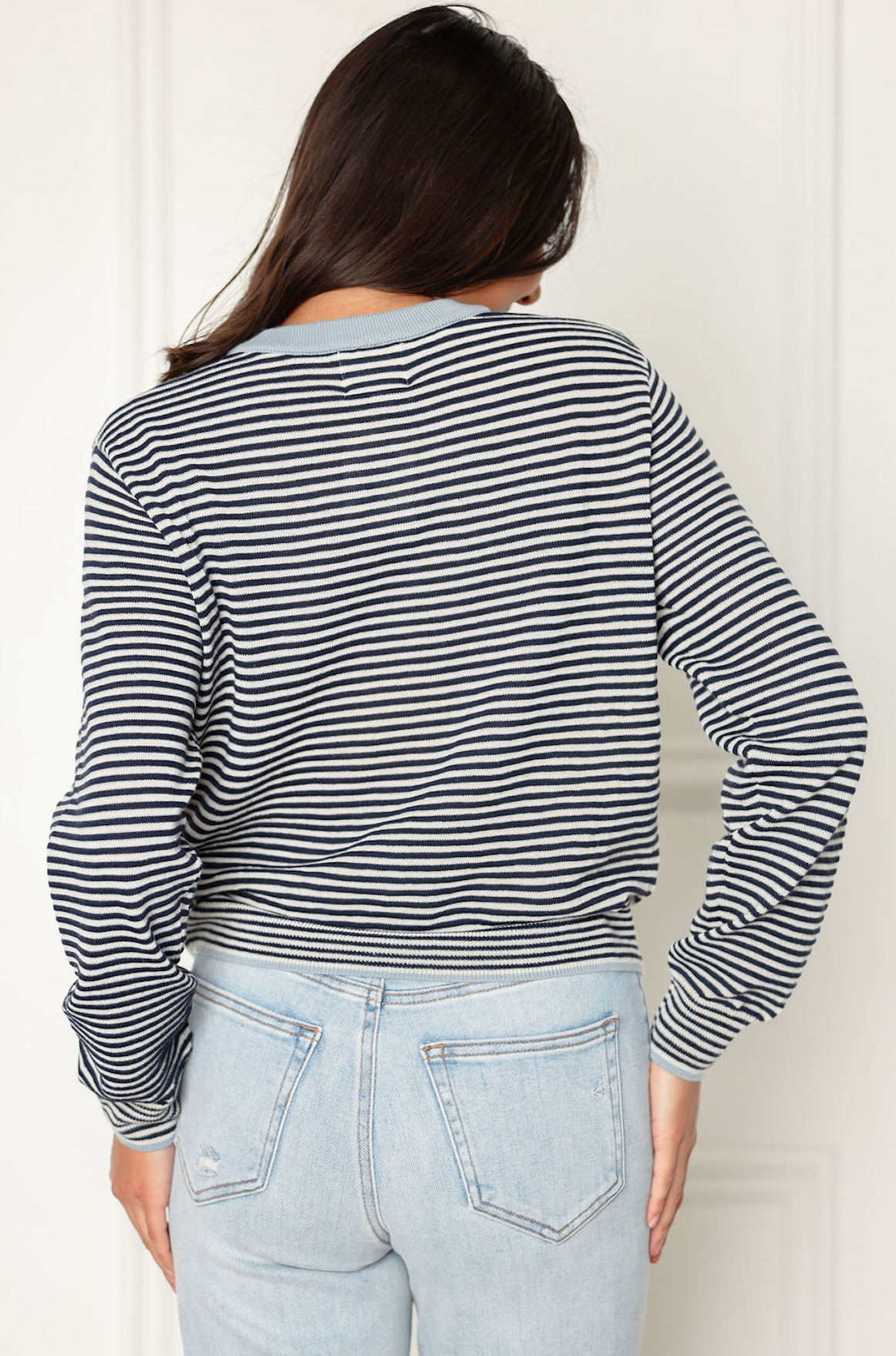 Striped Cardigan with Solid Collar