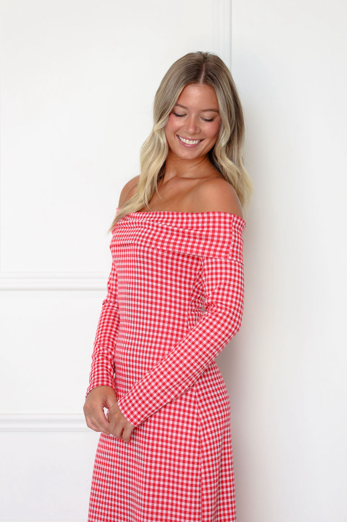 Gingham Off Shoulder Dress