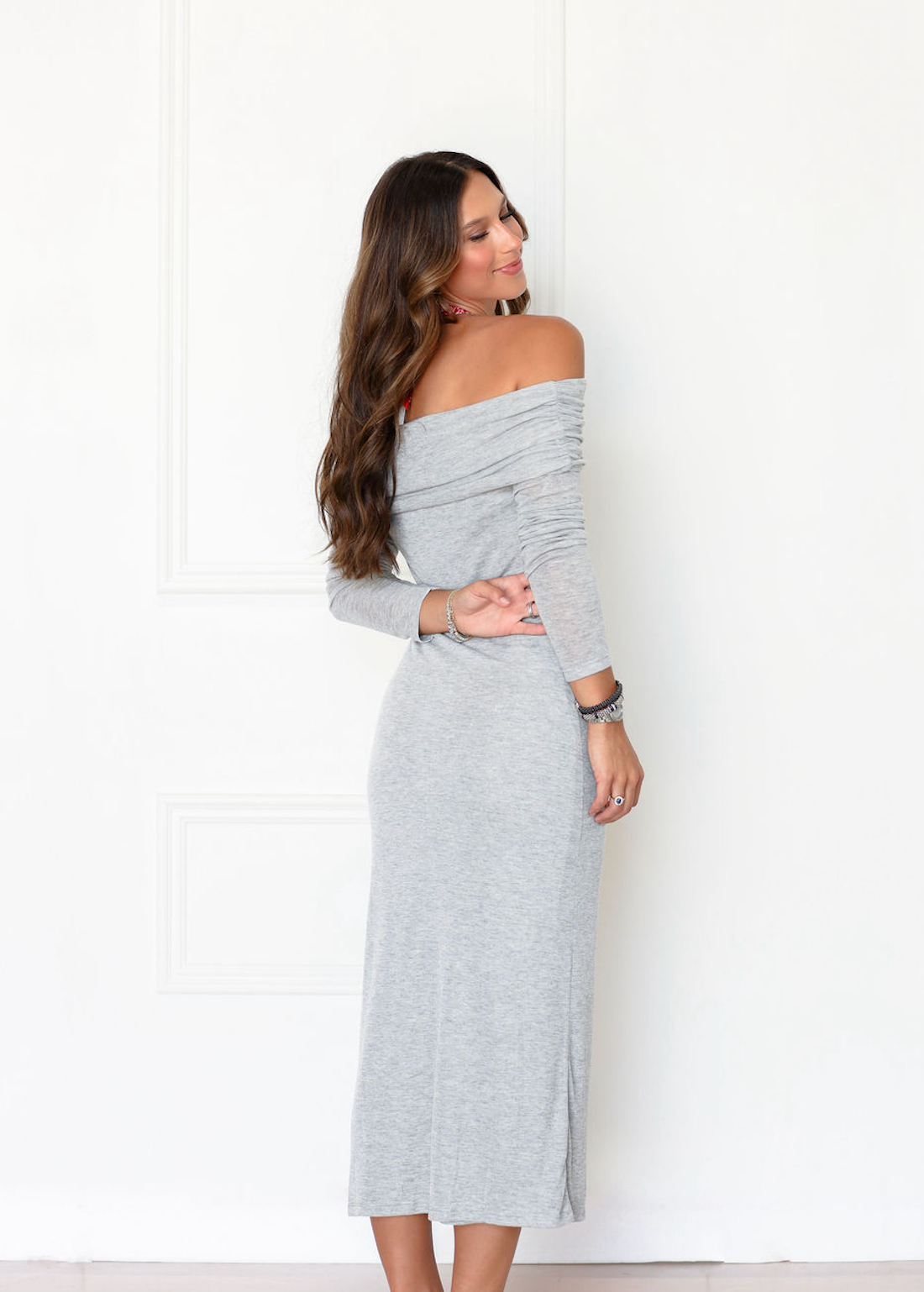 Off Shoulder Maxi Dress Grey